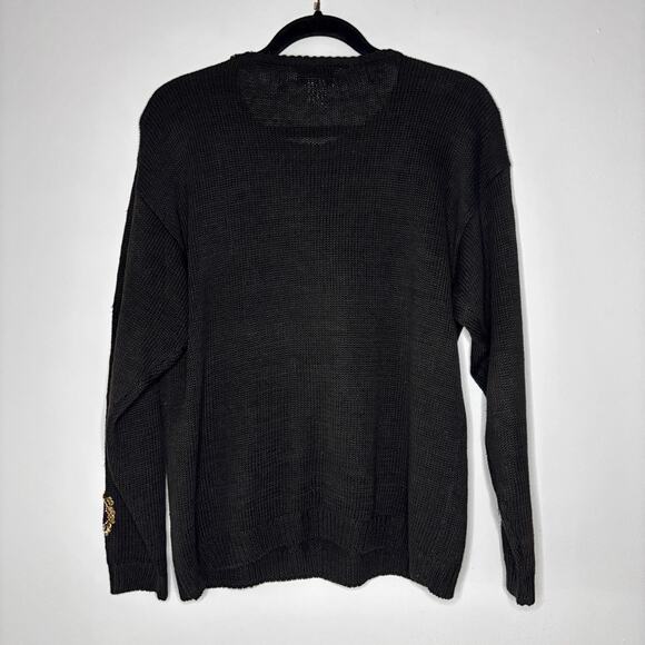 Vintage 90s Exclusive Imports Black Sequin Beaded Ramie Cotton Sweater Harlequin - Picture 10 of 10